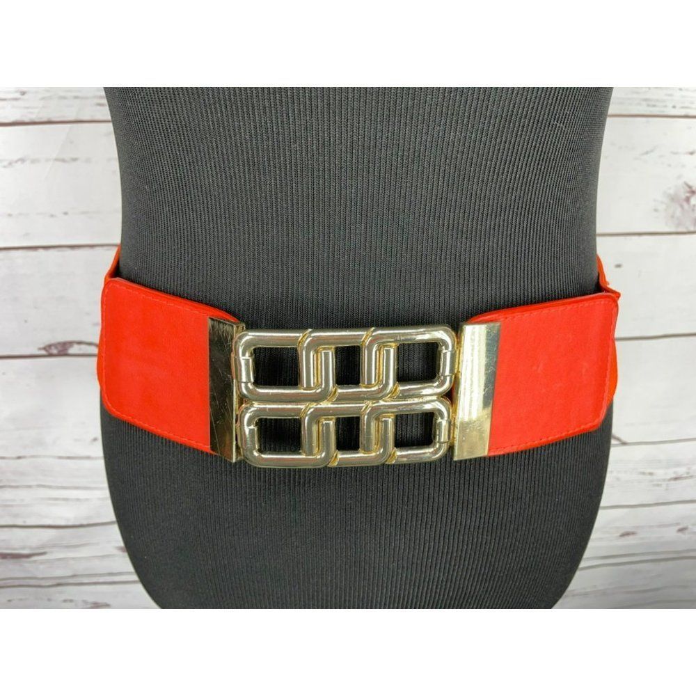 New York And Company Vintage 1980's Red Belt With Large Gold Tone Buckle Rockabi